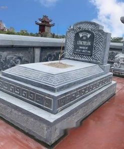 Mộ đá đơn đá xanh rêu tam cấp không mái - CT04