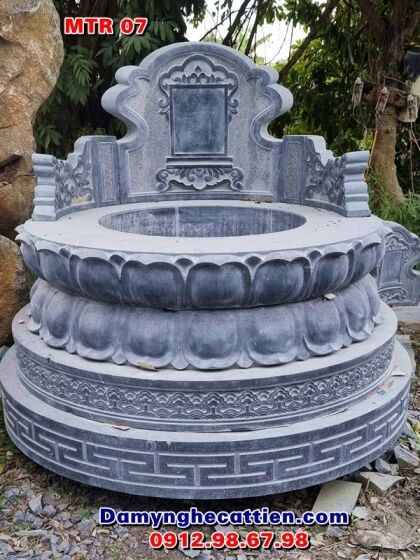 Mộ tròn đá hoa sen tự nhiên nguyên khối MTR 07