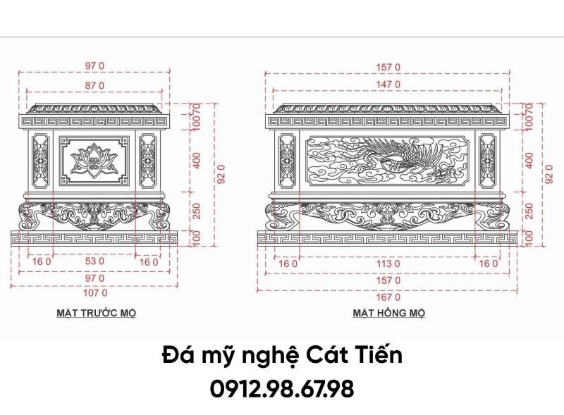 Đá mỹ nghệ Cát Tiến cung cấp bản vẽ kỹ thuật xây mộ đá chuẩn phong thủy