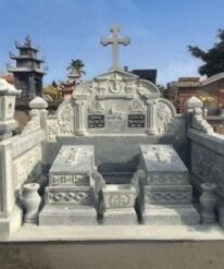 Mộ công giáo đôi đá xanh rêu - CT11