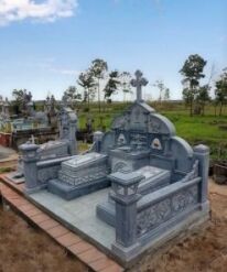 Mộ công giáo đôi đá xanh đen - CT10