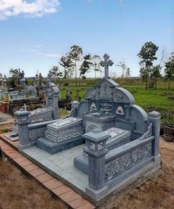 Mộ công giáo đôi đá xanh đen - CT10