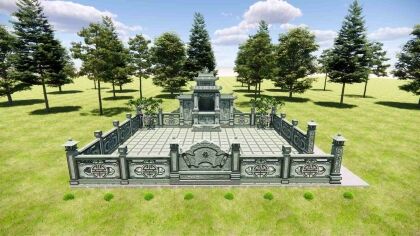 Bản vẽ 3D khu lăng mộ đá xanh rêu tại Phú Thọ