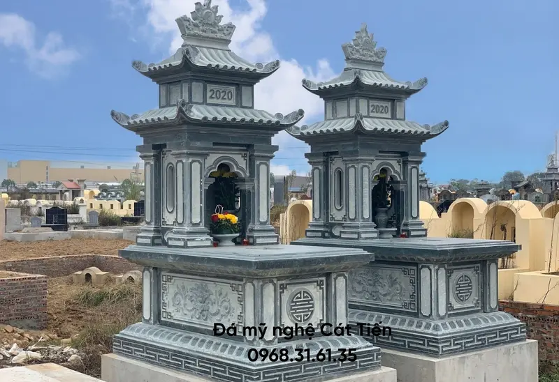 Đá mỹ nghệ Cát Tiến cung cấp sản phẩm mộ đá hai mái đẹp, thiết kế tinh xảo