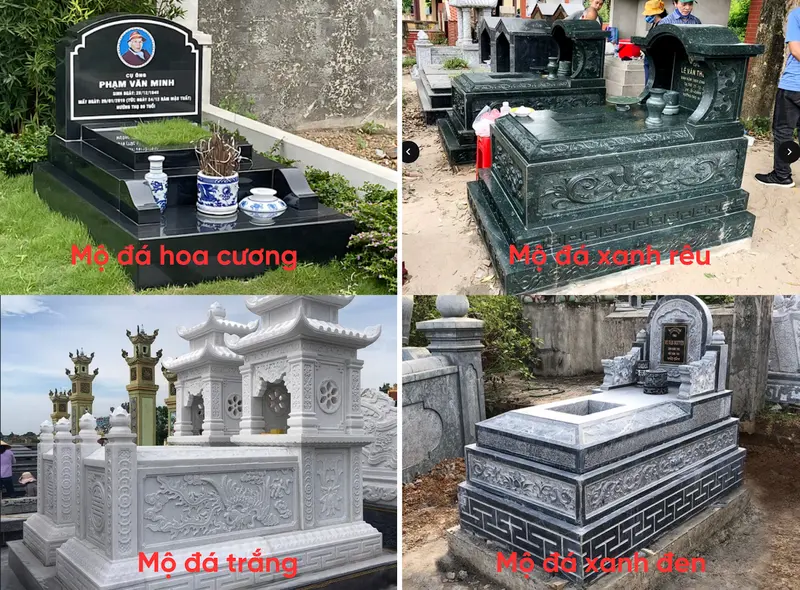 Tùy vào chất liệu, mỗi loại mộ đá sẽ mang nét đẹp và độ bền khác nhau, phù hợp với nhu cầu và phong thủy của từng gia đình