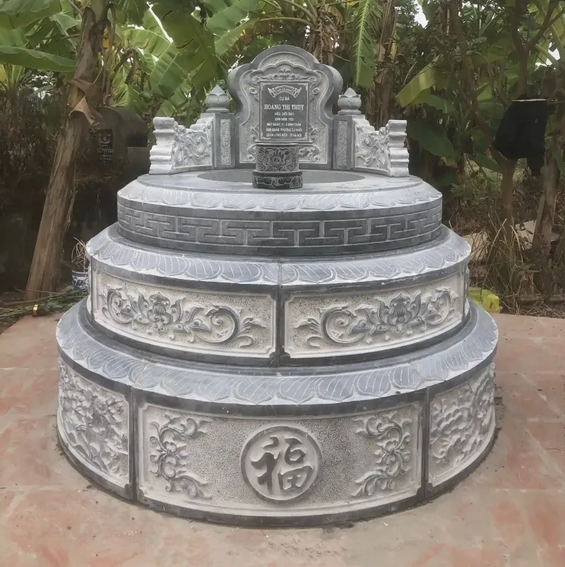 Mộ đá tròn đẹp do Đá Mỹ Nghệ Cát Tiến thi công tại Long Biên, Hà Nội năm 2025