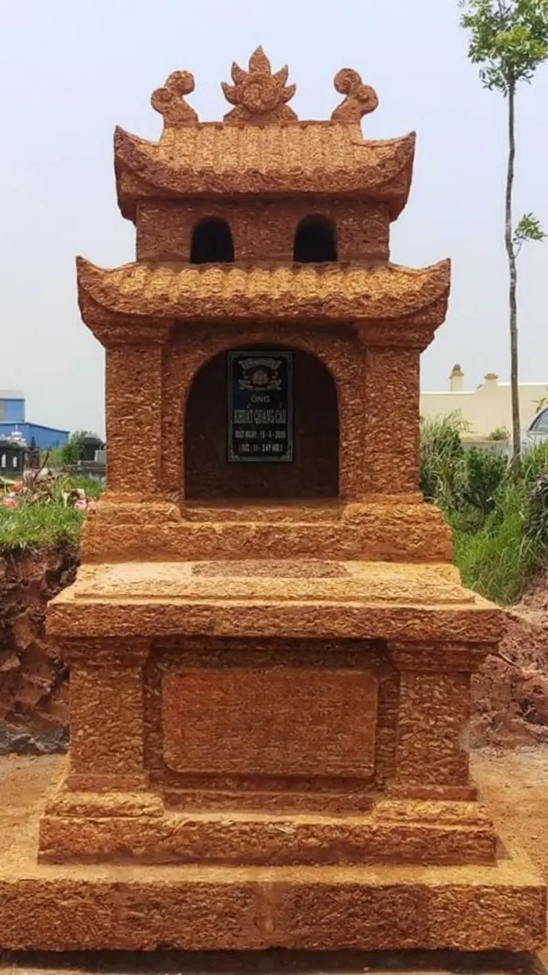 Mẫu mộ ốp đá ong nguyên khối đơn giản