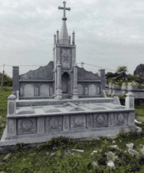 Lăng mộ đá công giáo trắng thiết kế tháp cao - CT73