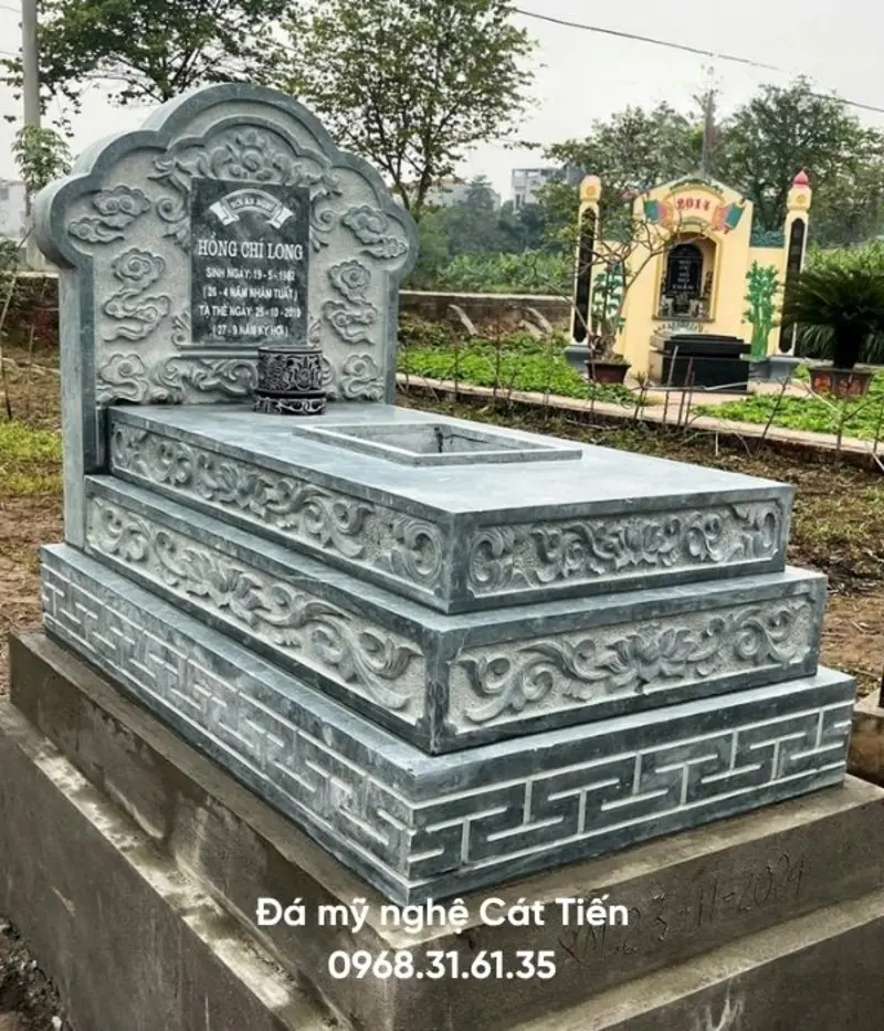 mẫu mộ đá đơn giản tam cấp nguyên khối