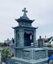 mộ đá công giáo xanh den 2 mái