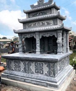 Mộ đá đôi xanh đen 3 mái CT79