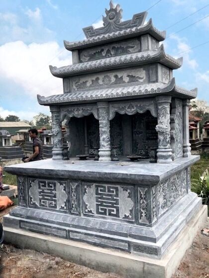 Mộ đá đôi xanh đen 3 mái CT79