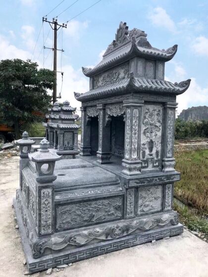 Mộ đá đôi xanh đen hai mái CT78