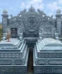 Góc trực diện mẫu mộ đá đôi xanh rêu CT87