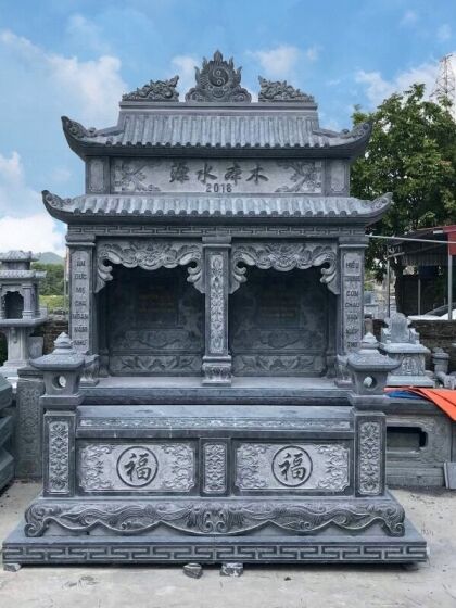 Mộ đá đôi xanh đen hai mái đao CT77