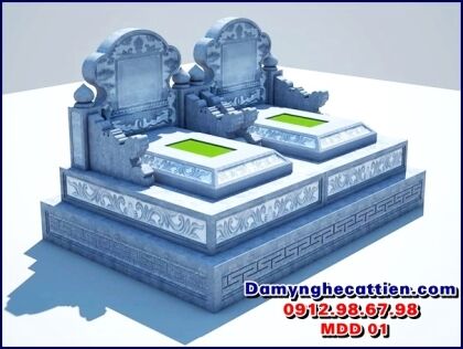 Mộ đôi đá tam cấp đẹp MDD 01