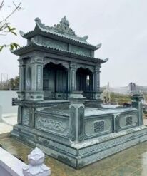 Toàn cảnh mộ đôi đá xanh rêu 2 mái đao CT89