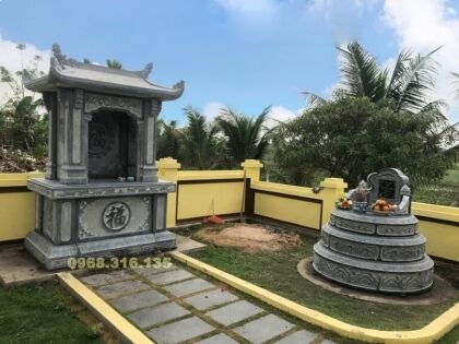 Toàn cảnh công trình khu lăng mộ tại An Dương, Hải Phòng; trong đó có mộ tròn đá