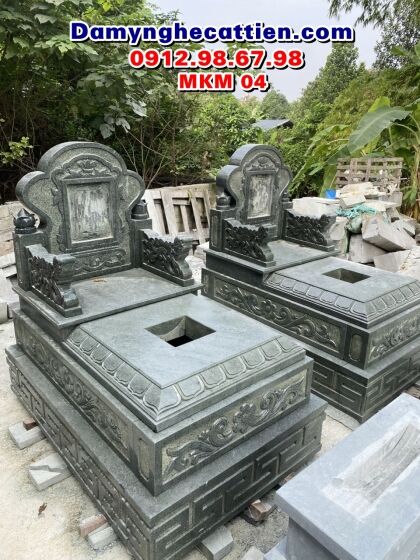 Mộ đá đơn xanh rêu không mái MKM 04