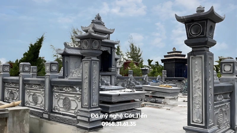 Mẫu khu lăng mộ đá gia đình xanh đen 