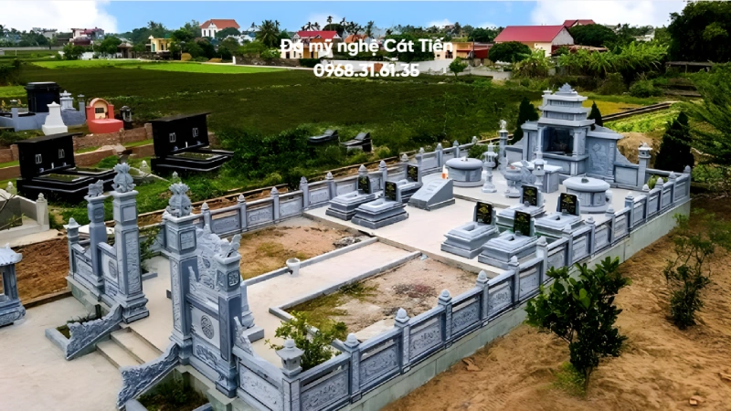 Mẫu khu lăng mộ đá gia đình xanh đen 