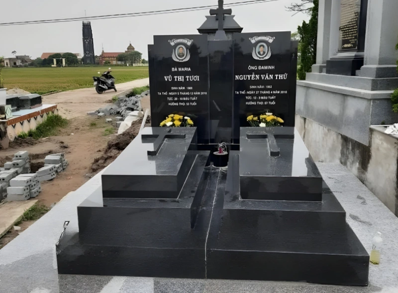 Mẫu mộ đá hoa cương đôi màu đen