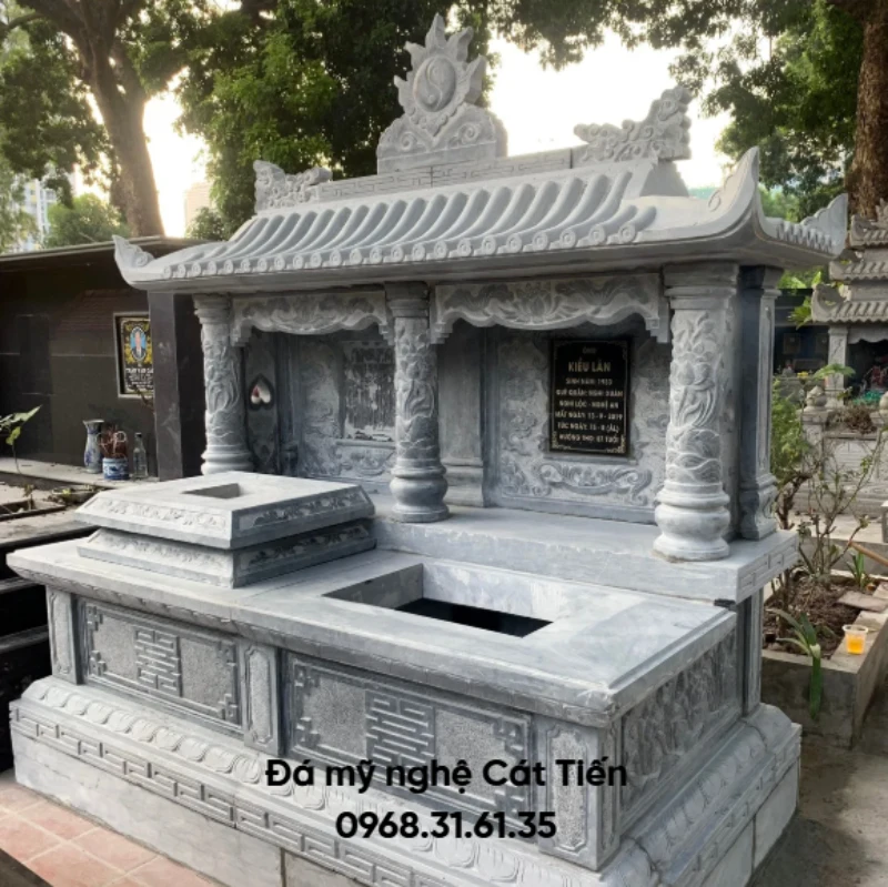 Mẫu mộ đá đôi gia đình xanh đen 