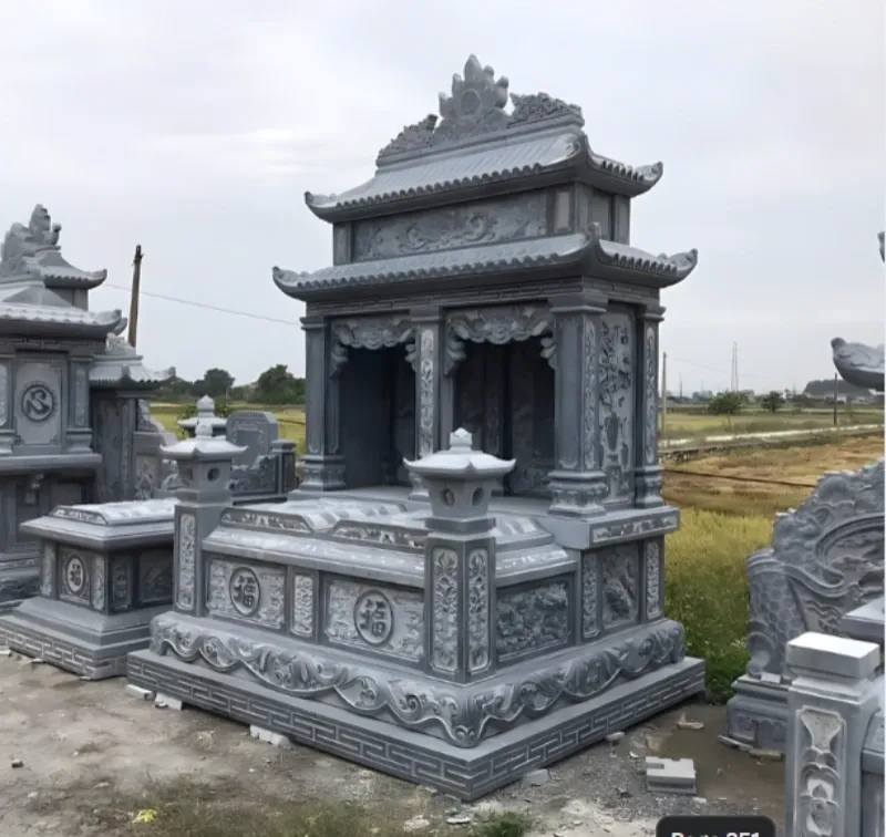 Mẫu mộ đá đôi xanh đen nguyên khối liền kề