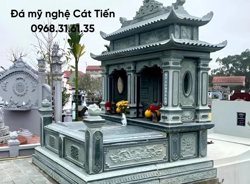 Mộ đá đôi xanh rêu 2 mái