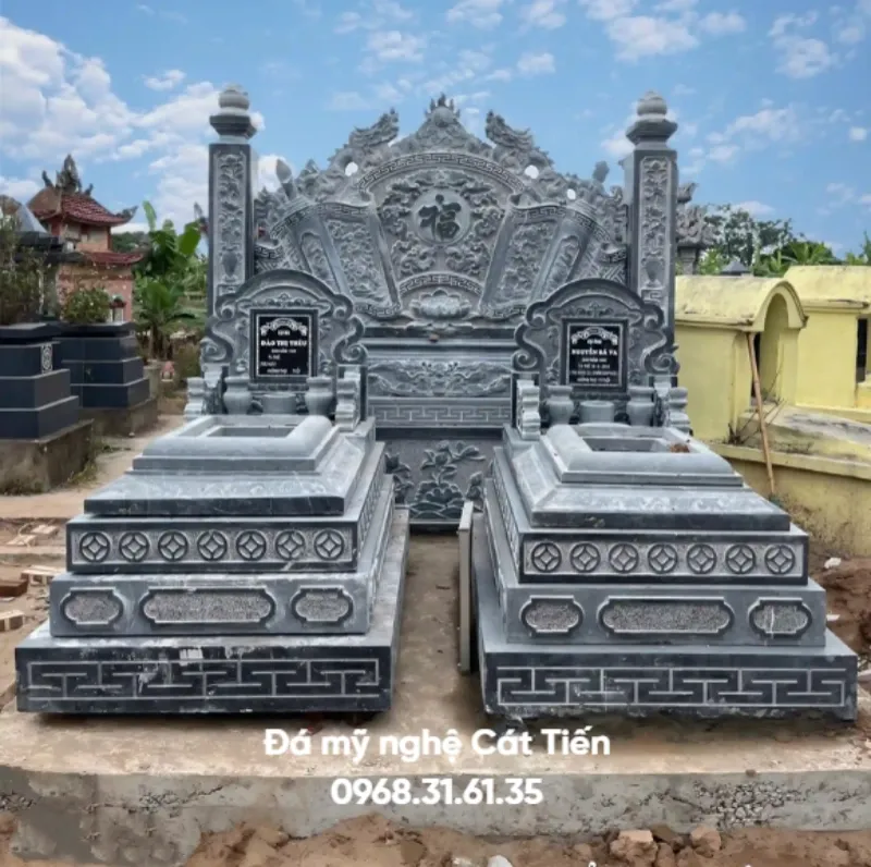 Mộ đá đôi nguyên khối xanh đen