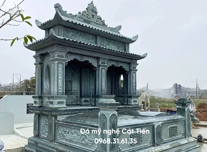 Mẫu mộ đôi xanh rêu hai mái 