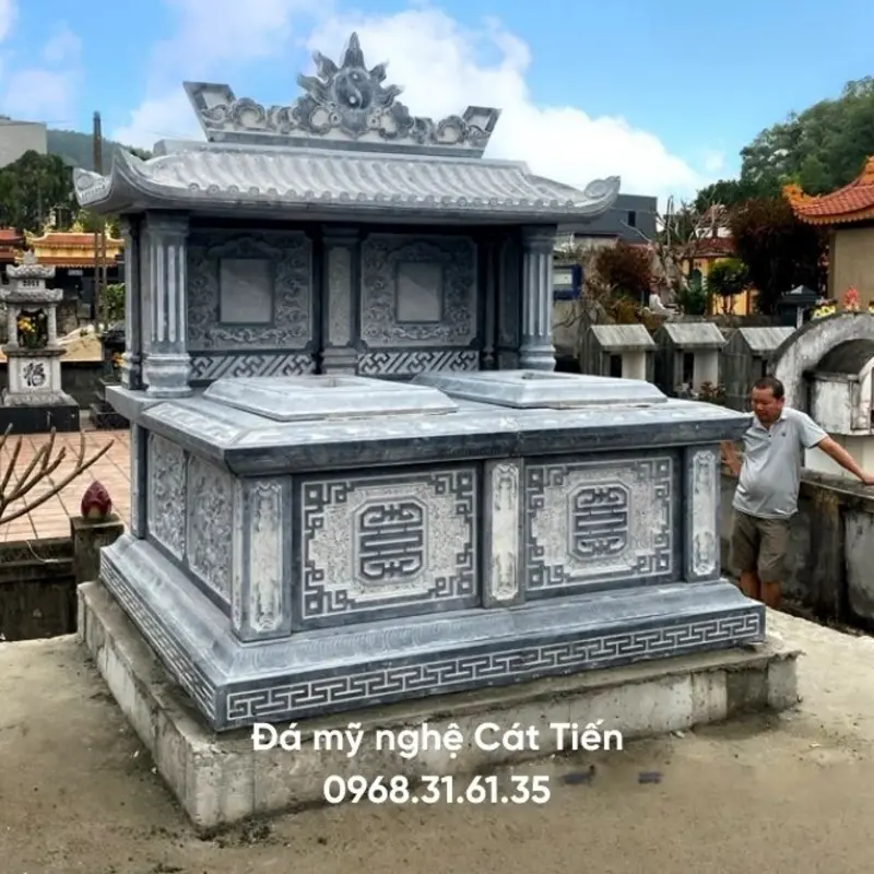 Kích thước xây mộ đôi cải táng/hỏa táng phổ biến là rộng 167cm × dài 197cm