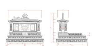 Kích thước mộ đá nguyên khối một mái mô phỏng ở mặt trước mặt hông