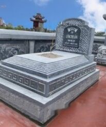 Lăng mộ đá đơn đá xanh rêu tam cấp không mái - CT04