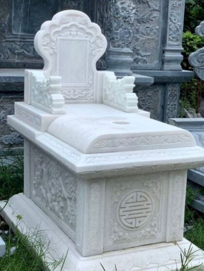 Mẫu mộ đá trắng CT02 do Đá Mỹ Nghệ Cát Tiến chế tác