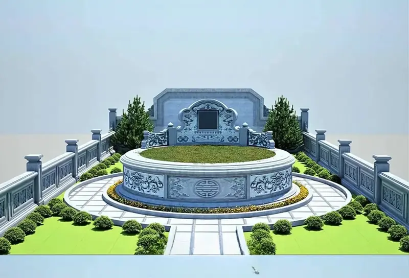 Mẫu lăng mộ tổ đá bát giác được chạm khắc hoa văn trang nhã, tỉ mỉ