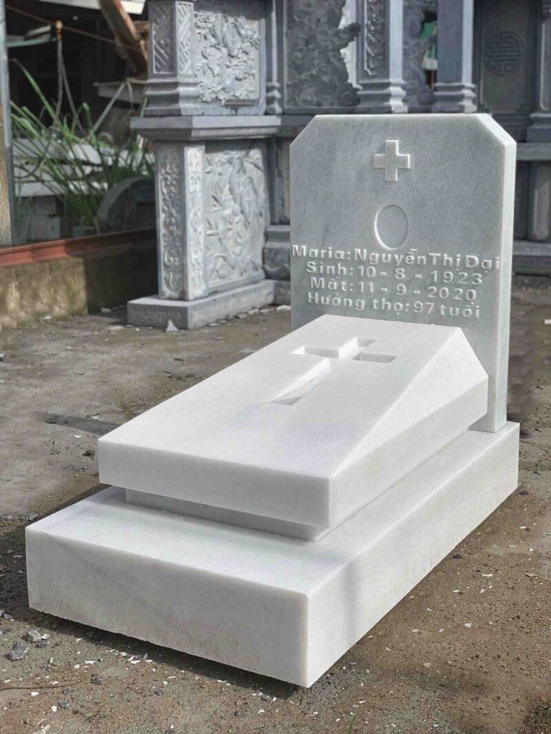 Mẫu mộ công giáo đá hoa cương trắng CT44