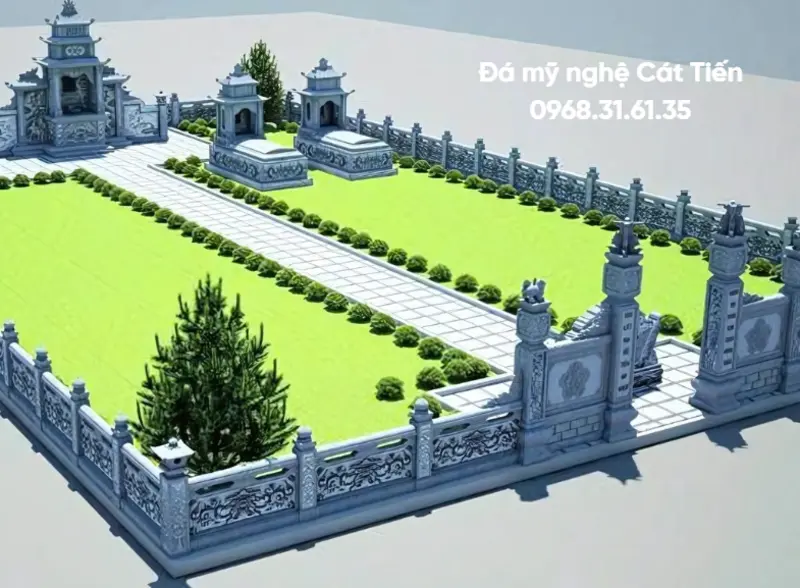 Mộ hai mái có thể chứa từ 2-4 phần mộ, phù hợp với gia đình muốn xây mộ tổ cho vài thế hệ