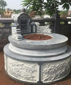 Mộ đá tròn trắng viền xanh đen - CT47