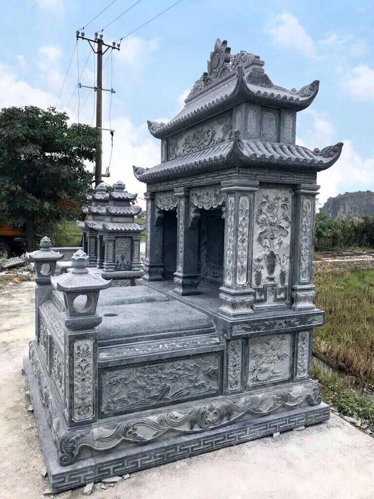 Mộ đá đôi xanh đen hai mái CT78