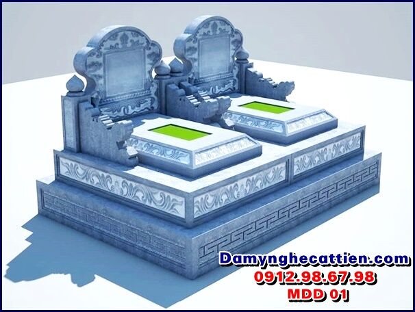 Mộ đôi đá tam cấp đẹp MDD 01
