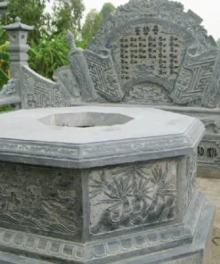 Mẫu Mộ Đá Bát Giác Xanh Đen Chạm Tứ Quý - BG15