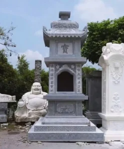 Tháp mộ đá kèm tượng phật MT08