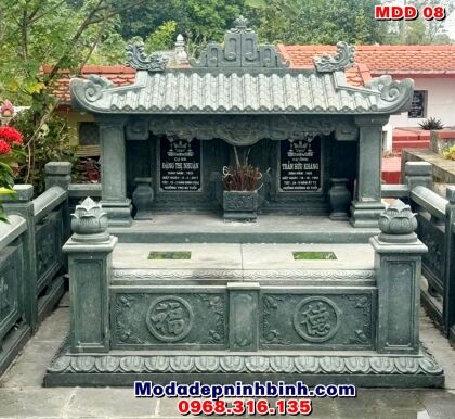 Mẫu mộ đá đôi một mái xanh rêu đẹp MDD 08