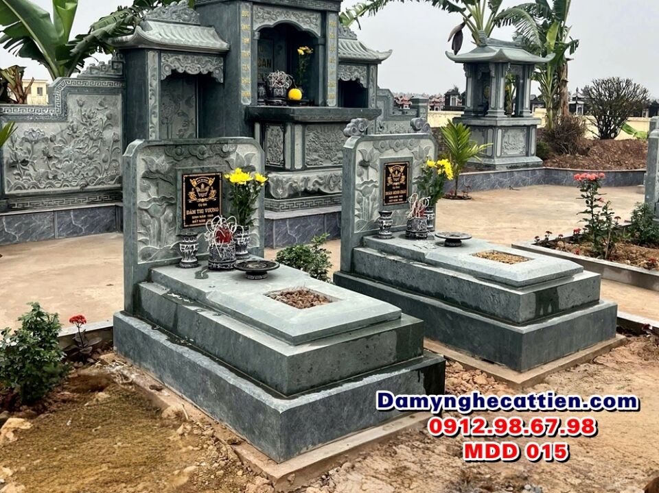 Mộ đá đôi tam cấp đơn giản MDD 015