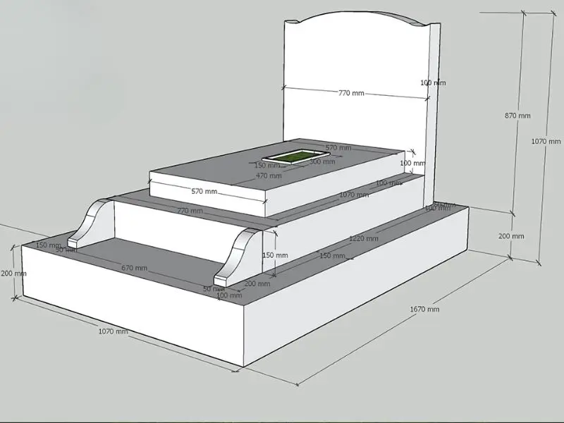 Kích thước xây mộ cải táng từ 69cm x 107 cm cho tới 107cm x 176 cm