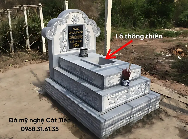 Kích thước lỗ thông thiên sẽ có sự khác biệt phụ thuộc vào quy mô phần mộ, kết cấu quách, huyệt