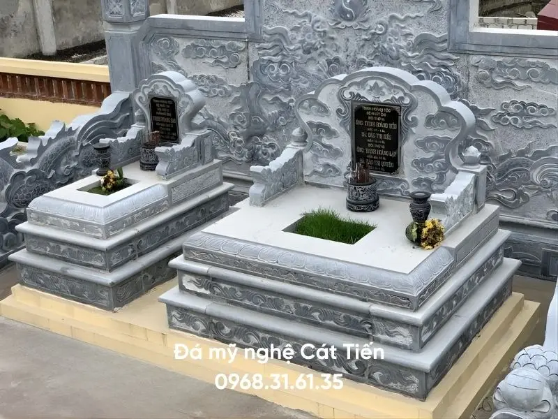 Mẫu hoa văn bia mộ đá chạm khắc mây tinh xảo cho mộ tam cấp